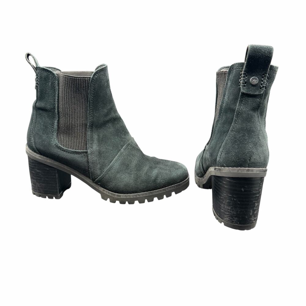 UGG Hazel Black Suede Waterproof Heeled Chelsea Boots Lug Sole 8.5
